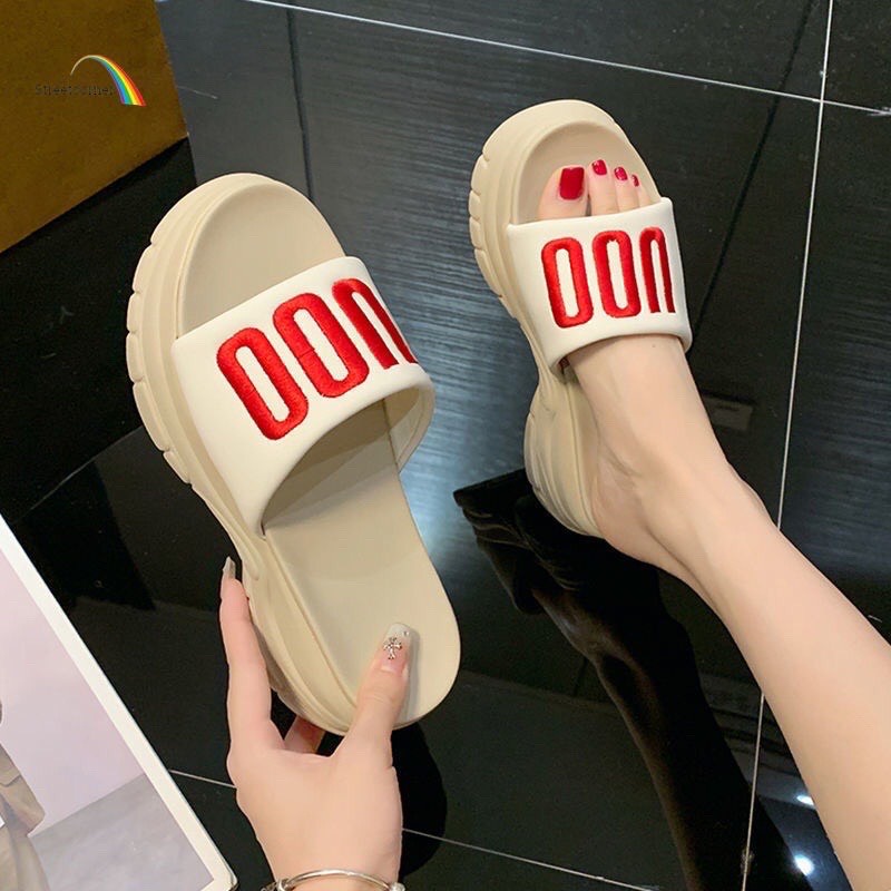 Dép Quai Ngang Nữ Đế Cao 4cm Chữ thêu UOO , Dép thời trang nữ phong cách thời thượng HOT - Hàng Loại 1 Ladystore