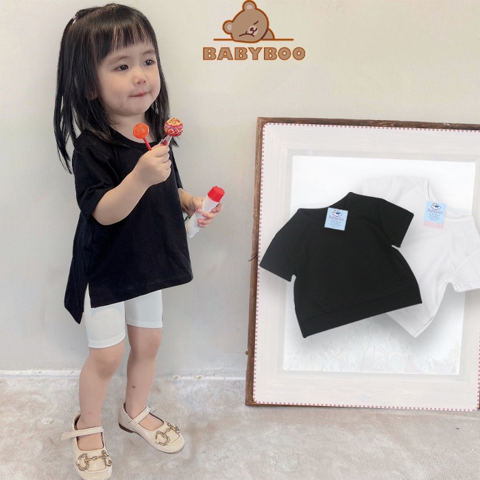 Áo Phông Bé Gái Bé Trai Form Rộng Xẻ Tà Cotton Thoáng Mát, Thấm Hút Mồ Hôi Tốt - BabyBoo