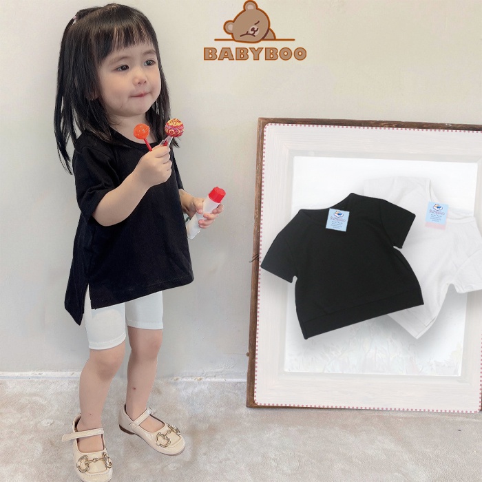 Áo Phông Bé Gái Bé Trai Form Rộng Xẻ Tà Cotton Thoáng Mát