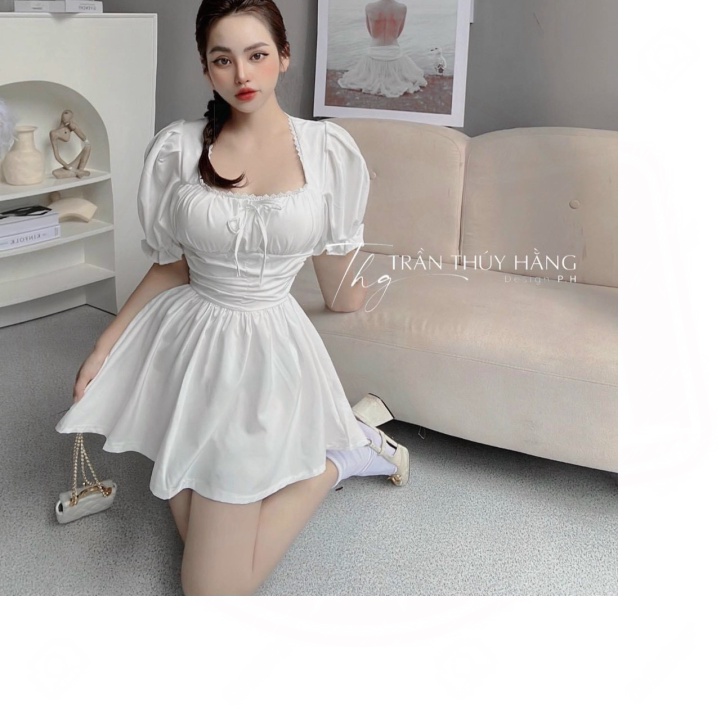 Đầm tiểu thư cup ngực hở lưng chất vải kate, váy xòe bồng Hàn Quốc mặc đi chơi dễ thư