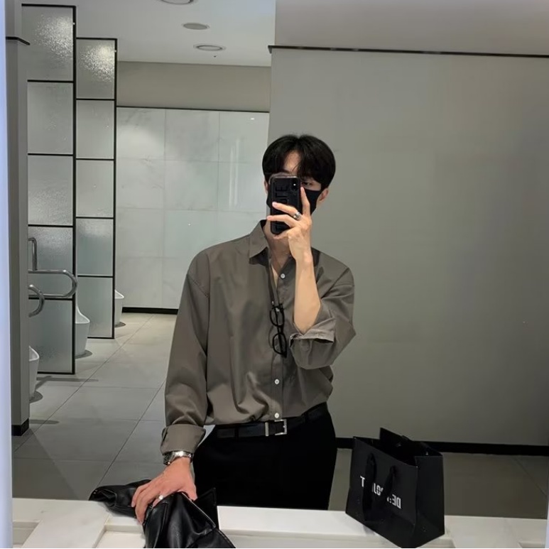 ✦AFFLIGA✦Áo Thun Tay Dài Dáng Rộng Màu Trơn Đơn Giản Trẻ Trung Hợp Thời Trang Cho Nam