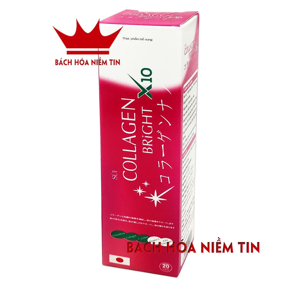 Sủi Collagen Bright X10 giúp đẹp sáng mịn da, ngăn ngừa lão hóa, giảm thâm sạm nám da - Tuýp 20 viên