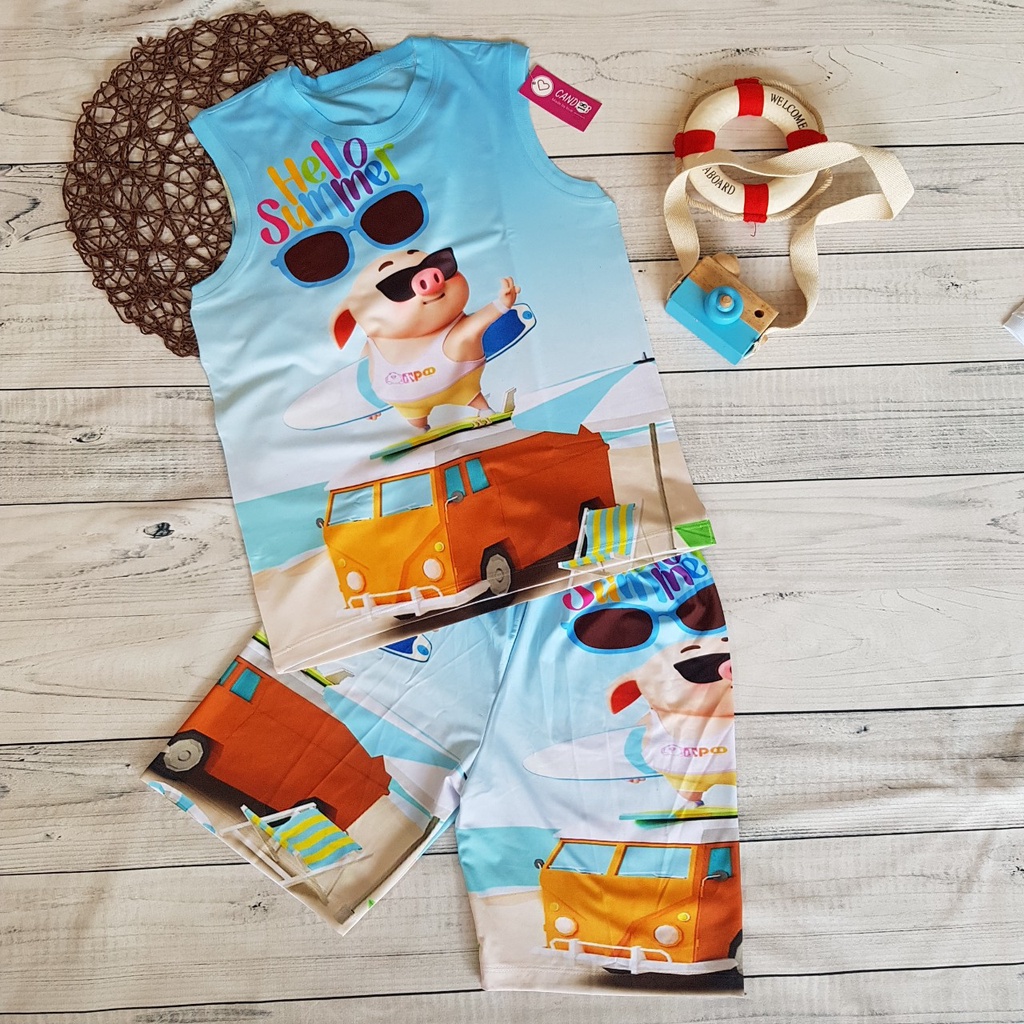 Đồ bộ ba lỗ bé trai, bộ thun lạnh sát nách trẻ em Heo tiktok nhiều mẫu size từ 10kg đến 60kg thun mềm mịn co giãn