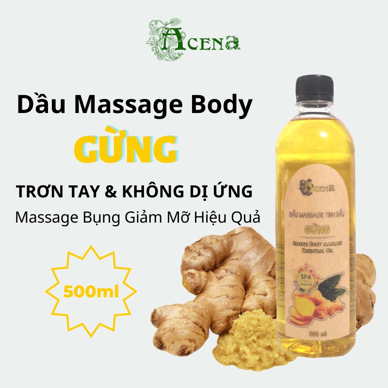 Dầu Massage Body Tinh Dầu ACENA Chuyên Dụng Spa Trơn Tay, Nhiều Mùi Thơm Chai Nhỏ 500ml