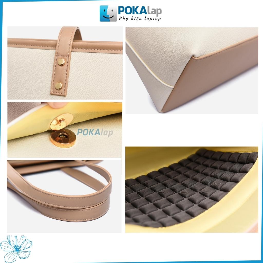 Túi Đựng Máy Tính Tote POKA77 Cặp Đeo Vai Chống Sốc Laptop 14/15.6 inch Thời Trang Da PU