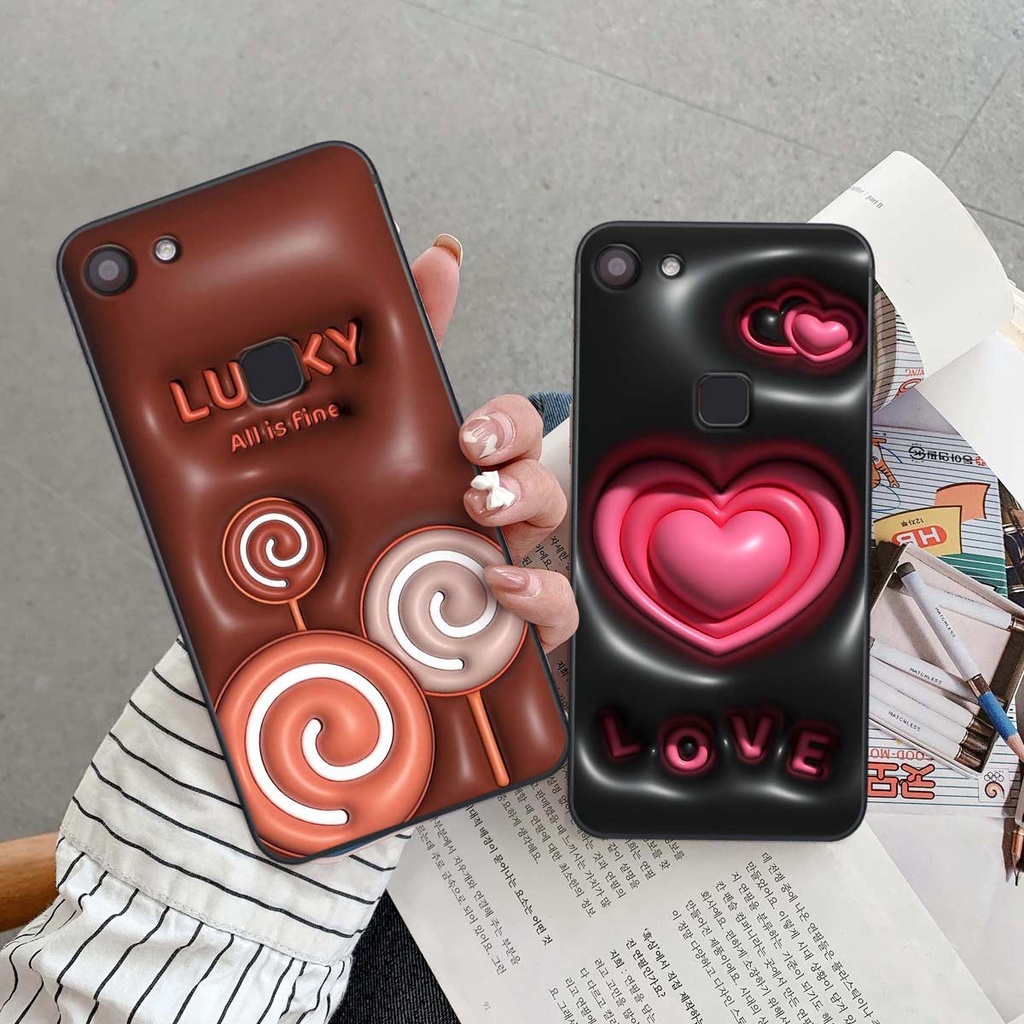 Ốp lưng Vivo V7 / V7 Plus / V7+ hình in 3D gấu nâu cute, trái tim kẹo dễ thương, rẻ bền đẹp