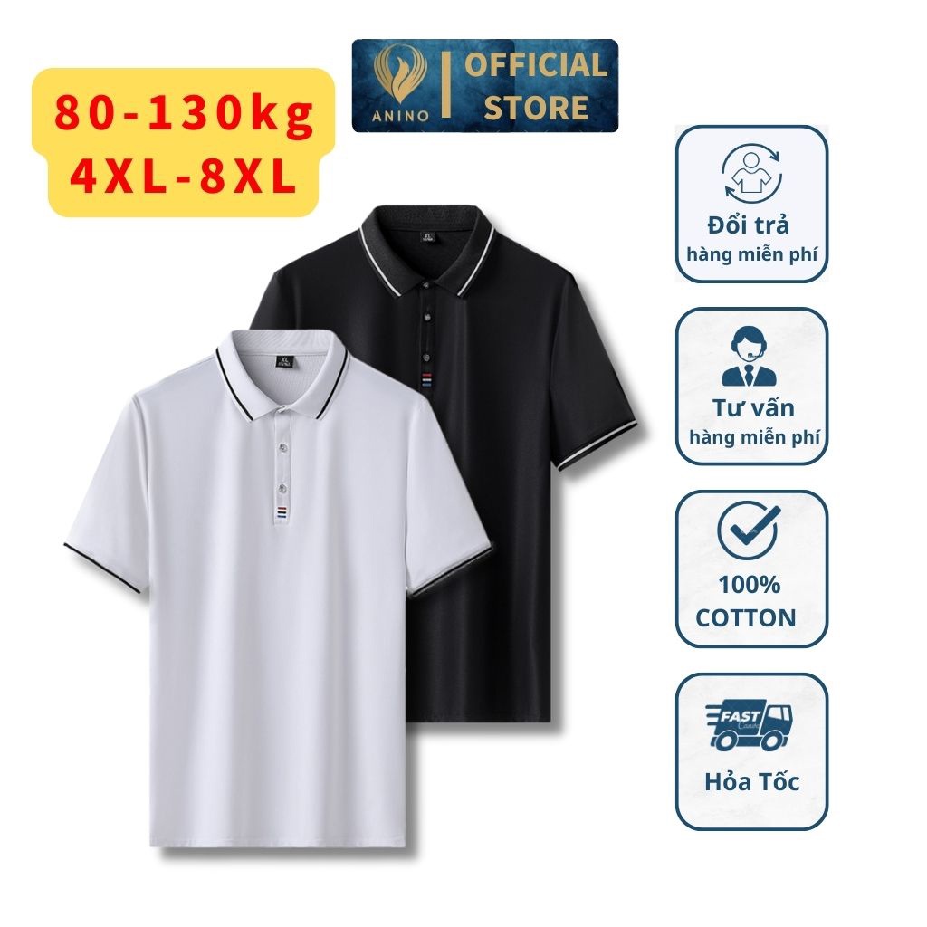 Áo Polo Big Size Nam Cổ Bẻ Cỡ Lớn, áo thun có cổ thể thao nam big size dành cho người béo, mập từ 80 - 130KG