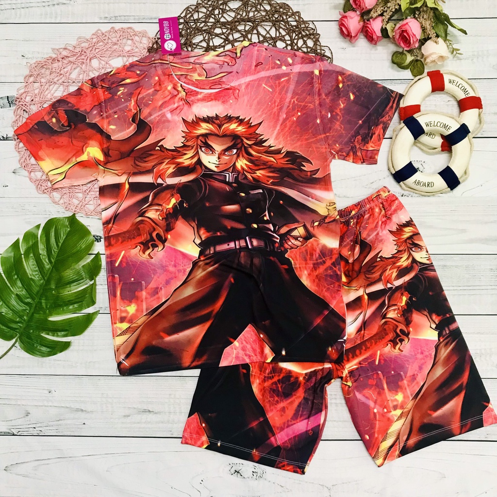 Đồ bộ bé trai, bộ thun lạnh cộc tay in hình Thanh gươm diệt quỷ Kimetsu No Yaiba từ 10kg - 60kg