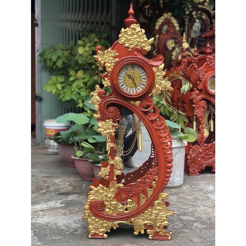 Đồng hồ cây quả lắc để bàn phong khách gỗ hương cao 110 rộng 41 sâu 20