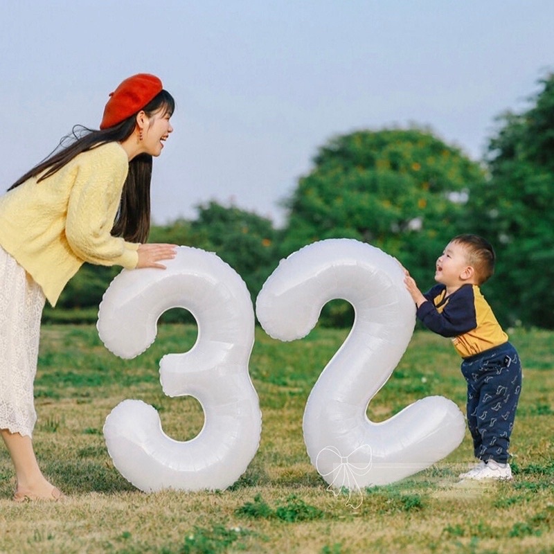 Bong bóng số sinh nhật màu trắng size đại 80 cm Bóng bay số trang trí sinh nhật chụp ảnh ngoài trời phong cách Hàn Quốc