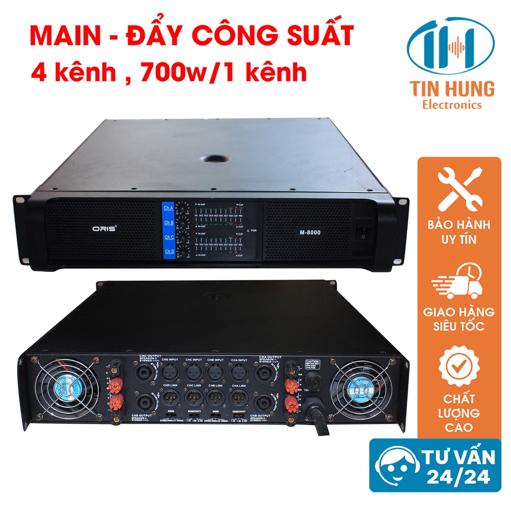Main công suất 4 kênh chính hãng ORIS M-8000, cục đẩy công suất cho dàn âm thanh sân khấu - ORIS Professional