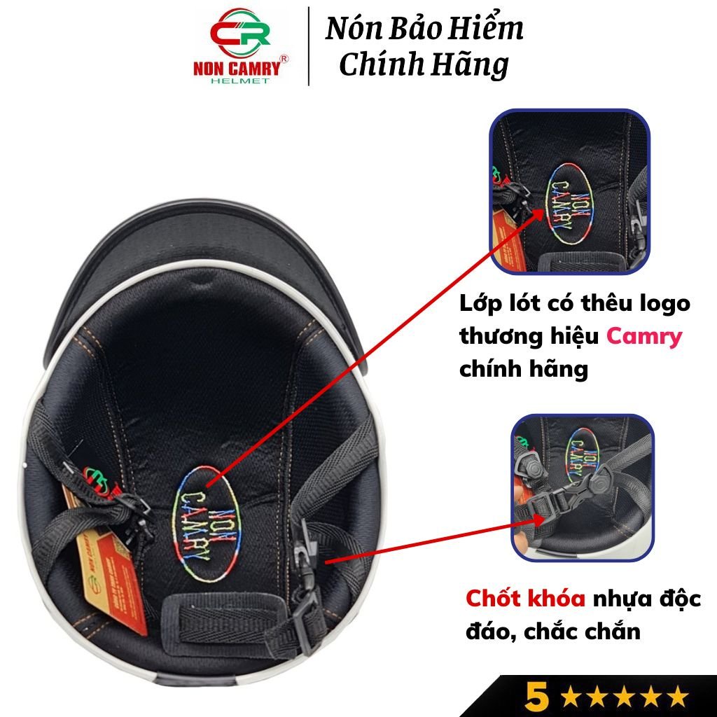 Nón bảo hiểm nửa đầu thời trang NON CAMRY, kiểu dáng nón sơn năng động, có lỗ thông gió thoáng mát, Freesize (55-59cm)