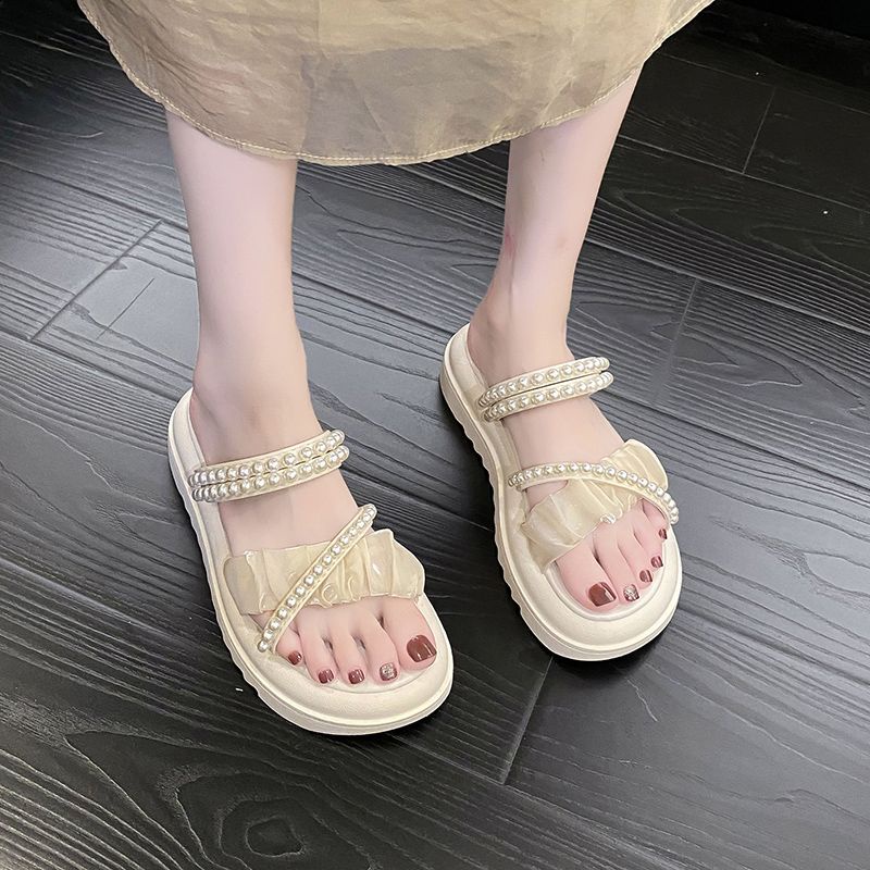 Dép đế cao nữ dép lê đế dày hai đi ngọc trai