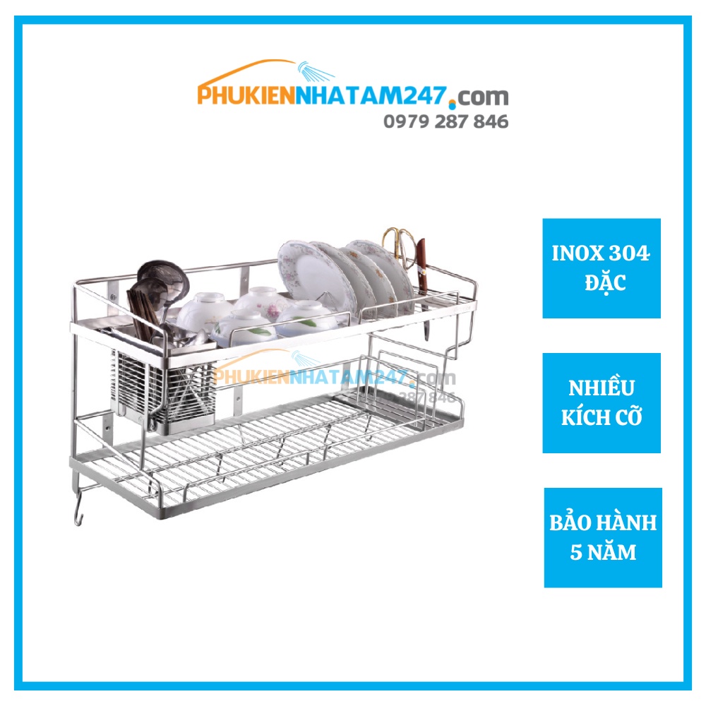 Kệ chén 2 tầng treo tường đa năng Inox 304 PHÁT ĐẠT (nhiều size), rổ úp chén, giá để bát, kệ đựng bát dĩa (SP116)