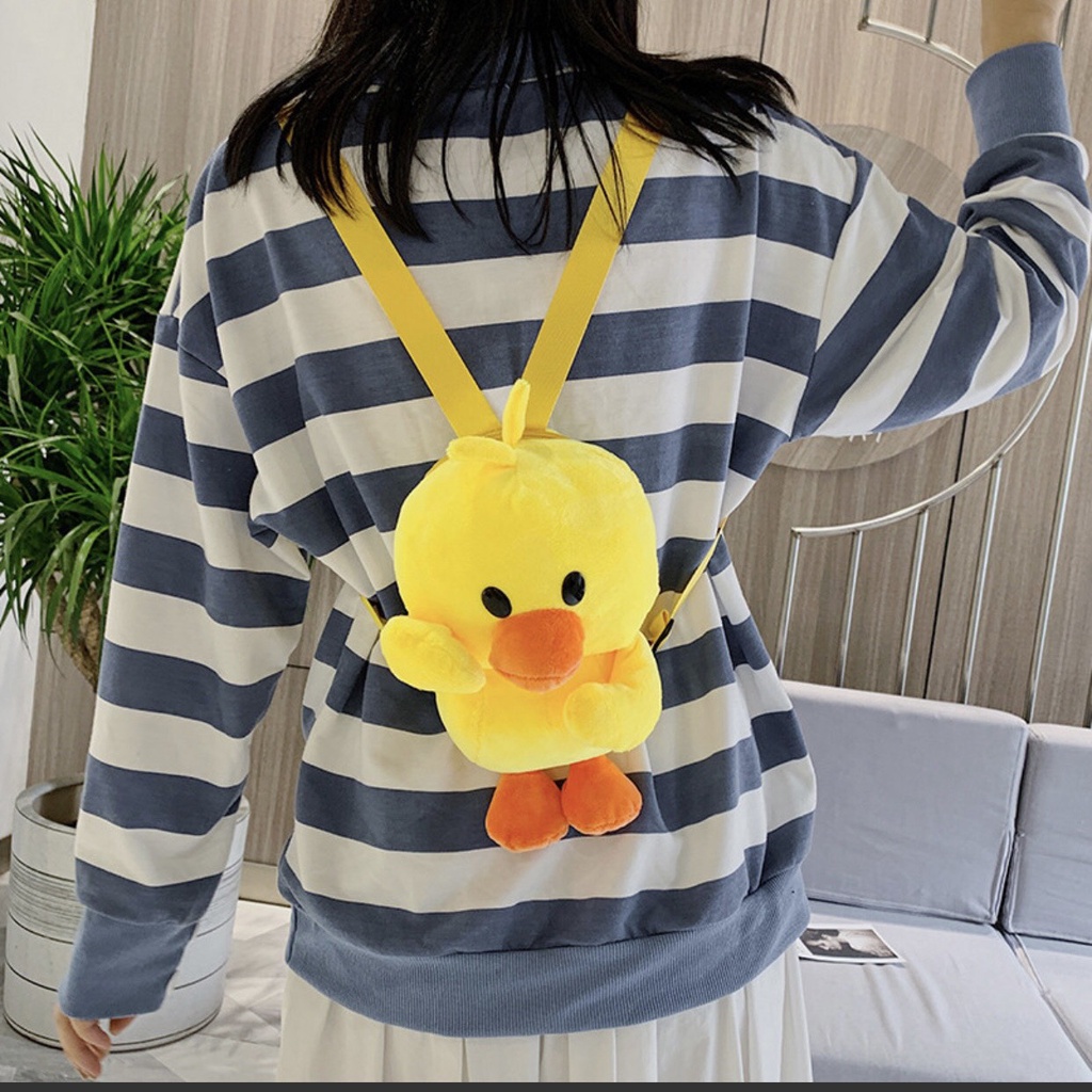 Ba Lô Thú Nhồi Bông Hình Con Vịt Vàng - Túi Đeo Vai Gấu Bông Dễ Thương