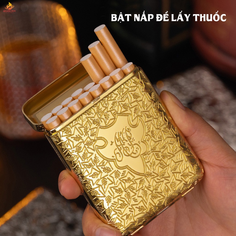 Hộp đựng thuốc hợp kim bật nắp cổ điển đựng 16 điếu ngắn lớn, 20 điếu nhỏ dài thiết kế sang trọng độc đáo