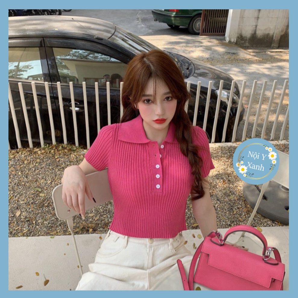 áo thun len nữ ngắn tay chất len tăm mỏng co giãn phong thái tươi trẻ nhiều màu sắc Nội Y Xanh