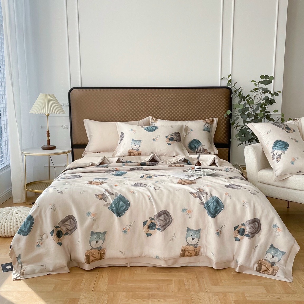 Bộ chăn ga gối nệm Lụa Tencel 60S chần bông VIE HOME - Bedding nhập khẩu nguyên hộp cao cấp và sang trọng M6/M8