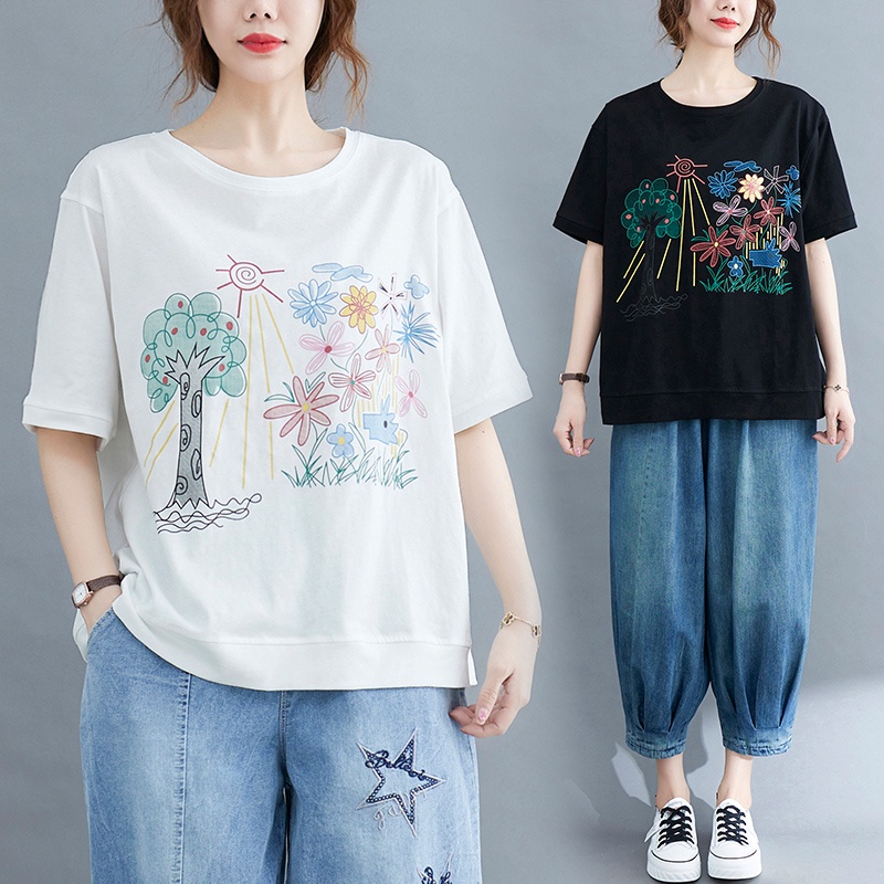 B27 Áo thun bigsize dáng suông họa tiết trẻ trung.