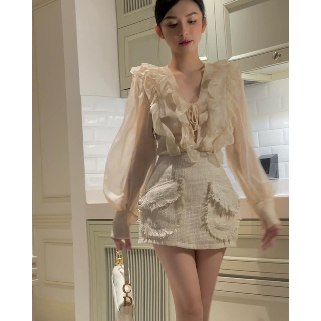 Áo sơ mi đan dây bèo