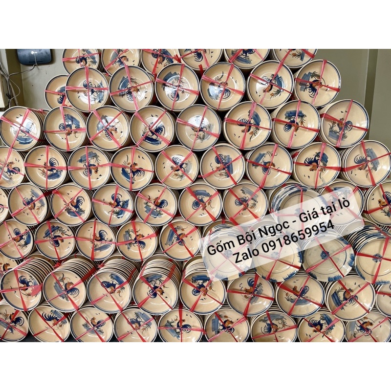 Combo 10 Dĩa Vẽ Gà Lòng Sâu NEOP  Size Đại ĐK 20cm - Gốm Xưa Cho Người Hoài Niệm - Gốm Lái Thiêu - Gốm Nam Bộ