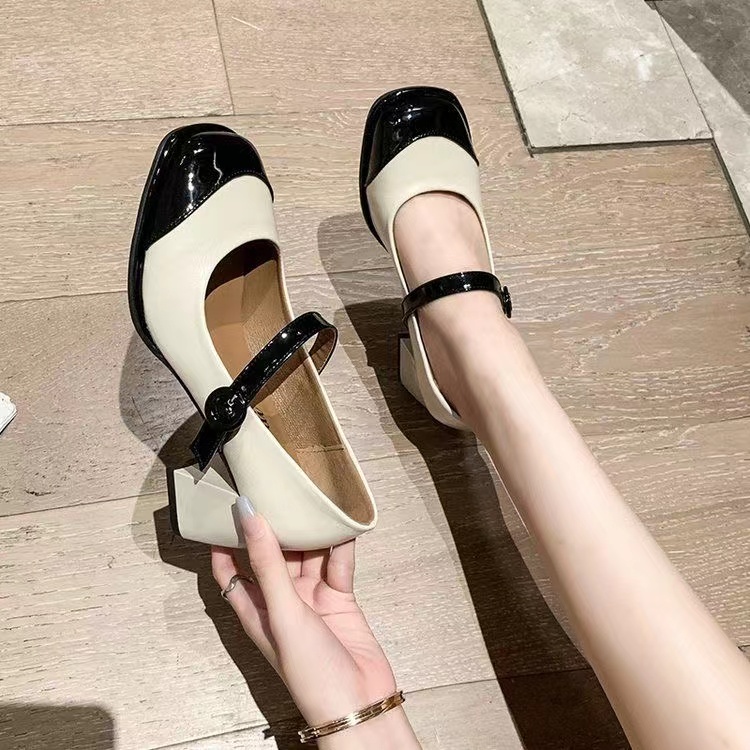 Giày cao gót giày Mary Jane quai ngang gót thô
