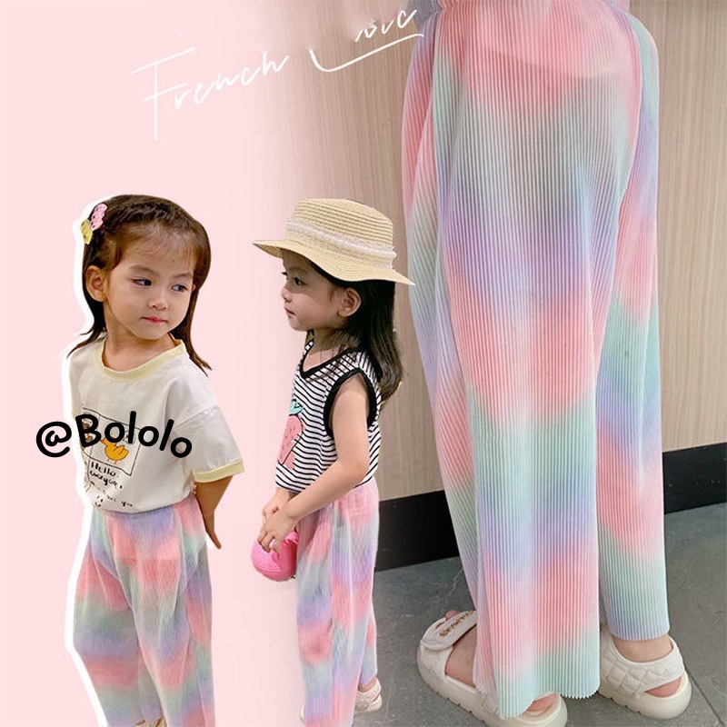 Bololo Quần ống rộng Chống Muỗi Thoáng Khí Họa Tiết Cầu Vồng Thời Trang Cho Bé Gái