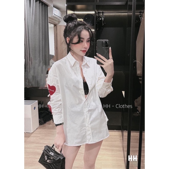 Áo sơ mi 3 tim đỏ in tay trái TTA977