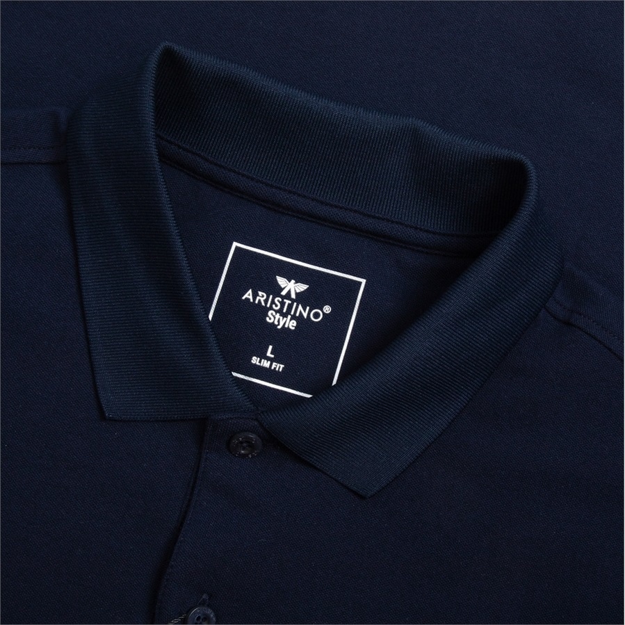 Áo Thun Polo Ngắn Tay Có Cổ Bẻ ARISTINO APS138S3 Phông Nam màu xanh tím than 25 kẻ Dáng slim fit ôm nhẹ Vải cotton