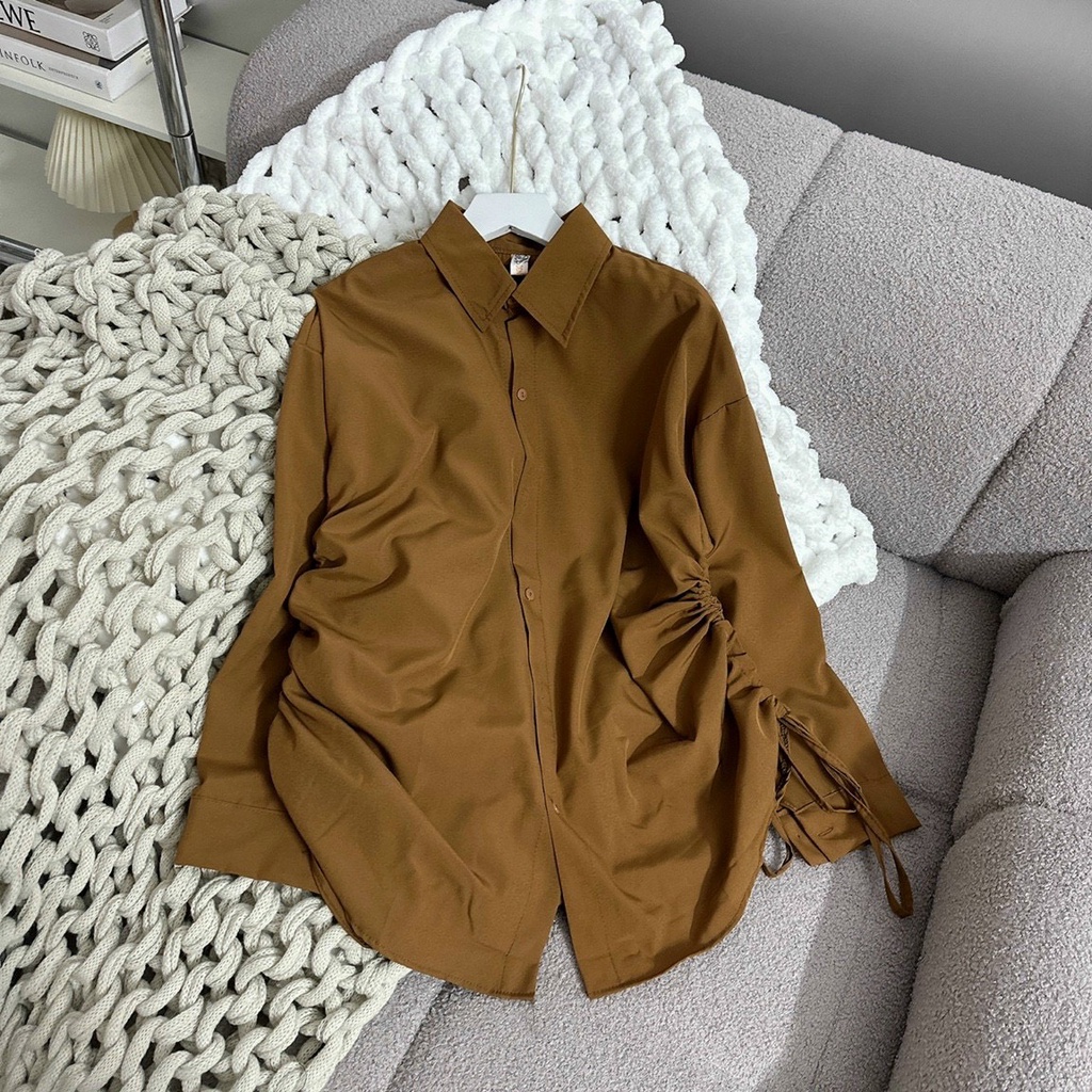 Sơ Mi Trơn Qc Rút Hông Dài Tay Chất Lụa Tơ Dáng Rộng  Sơ Mi Đi Học Nam Nữ Bigsize