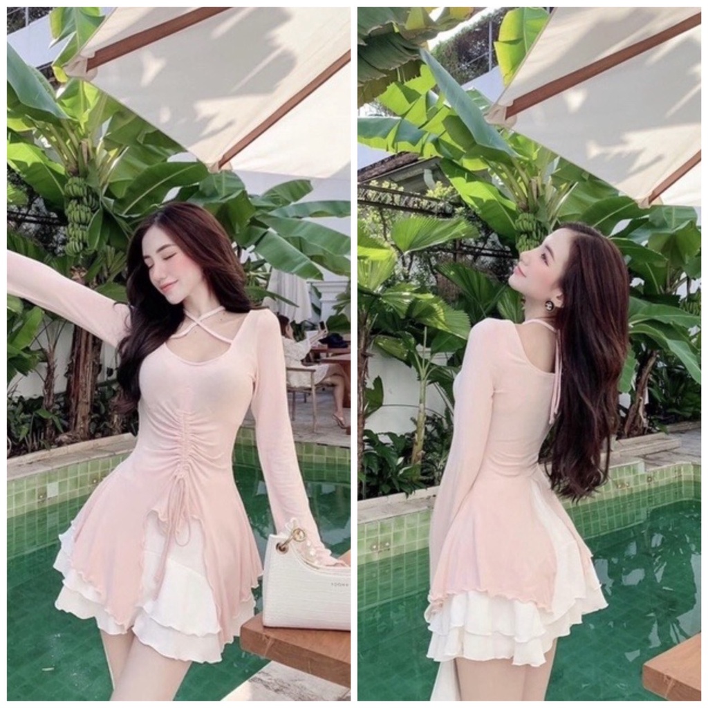 [Mã TOPADD giảm đến 20k đơn 150k] Áo thun body nữ rút eo kiểu tay loa dây chéo cổ chất thun gân- ringu shop | BigBuy360 - bigbuy360.vn