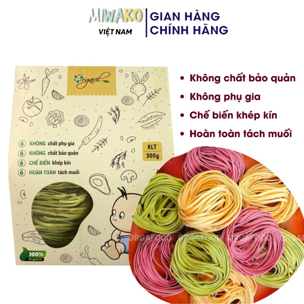 Mì Hữu Cơ Rau Củ Ăn Dặm, Ăn Kiêng Miwako Túi 300g - Miwako Official Store