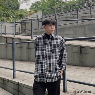 Sơ mi Flannel dài tay nam nữ basic phong cách Hàn Quốc