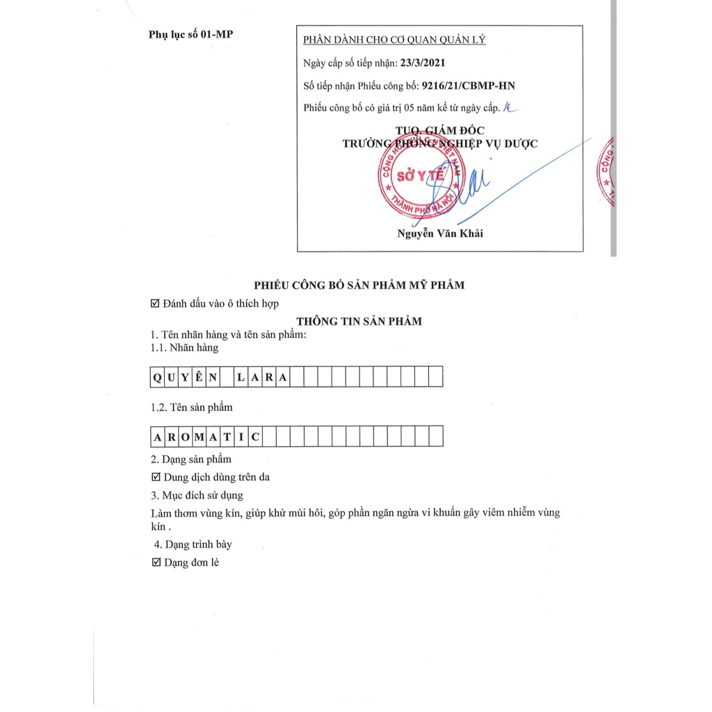 Xịt phụ khoa aromatic quyên lara