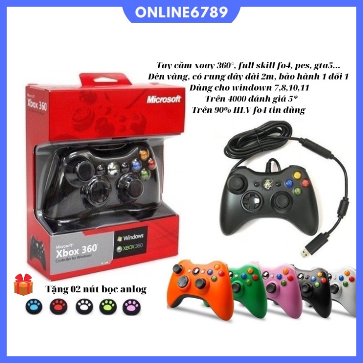 Tay cầm chơi game fifa online 4 Xbox 360 Full Box Có Rung, Tay Cầm fo4 có dây PC, Laptop full skill all Game - Hàng mớ