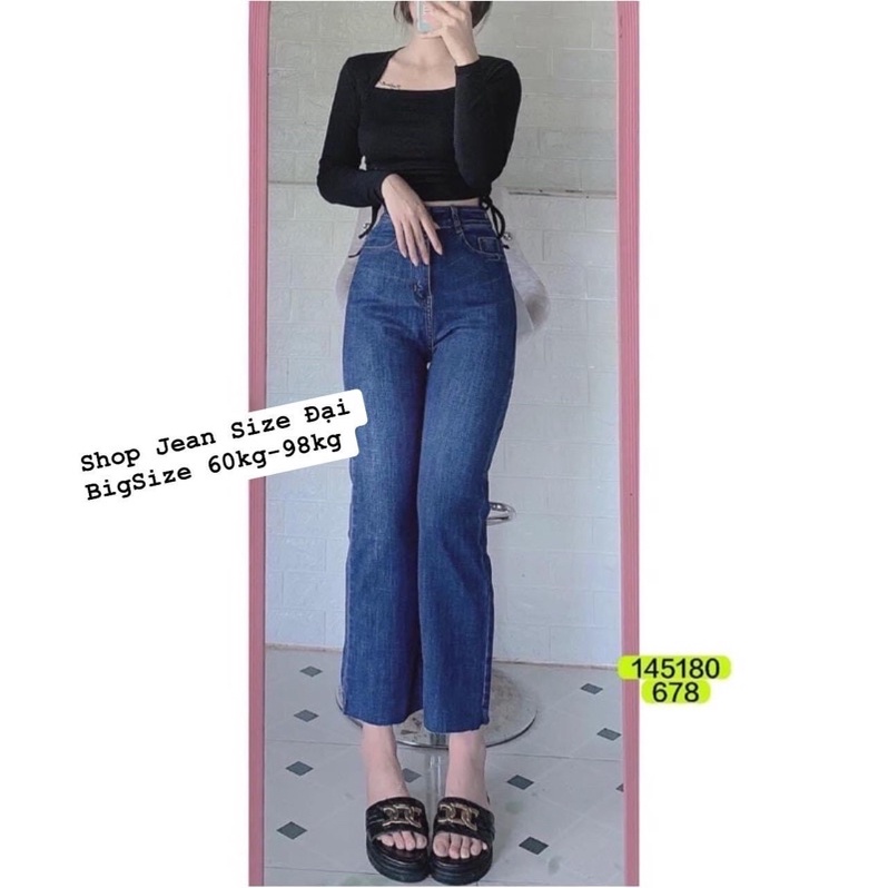 Quần Jeans nữ ống Suông bigsize Lưng Siêu Cao, Co Giãn Mạnh