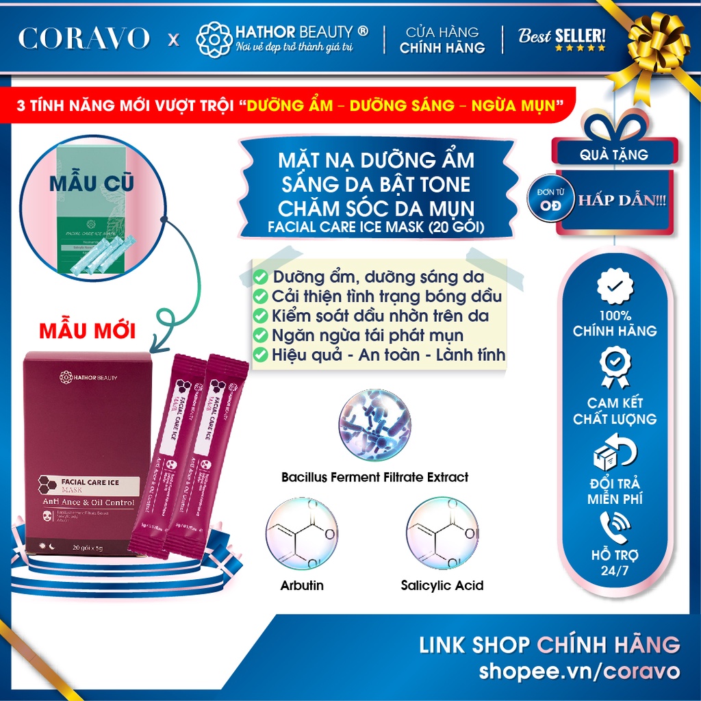 Mặt Nạ Cấp Ẩm Dưỡng Ẩm Sáng Da Bật Tone Chăm Sóc Da Mụn - FACIAL CARE ICE MASK MẪU MỚI (20 gói) - Hathor Beauty - Coravo