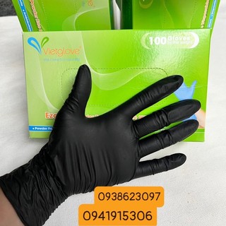 Hộp 100 Cái Găng Tay Không Bột Nitrile Màu Đen VIETGLOVE EZCARE Găng Tay Viet Glove Chính Hãng Cty Việt