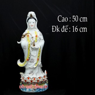 [ Cao 50 cm ] TƯỢNG QUAN ÂM  ĐỨNG TRÊN TÒA SEN