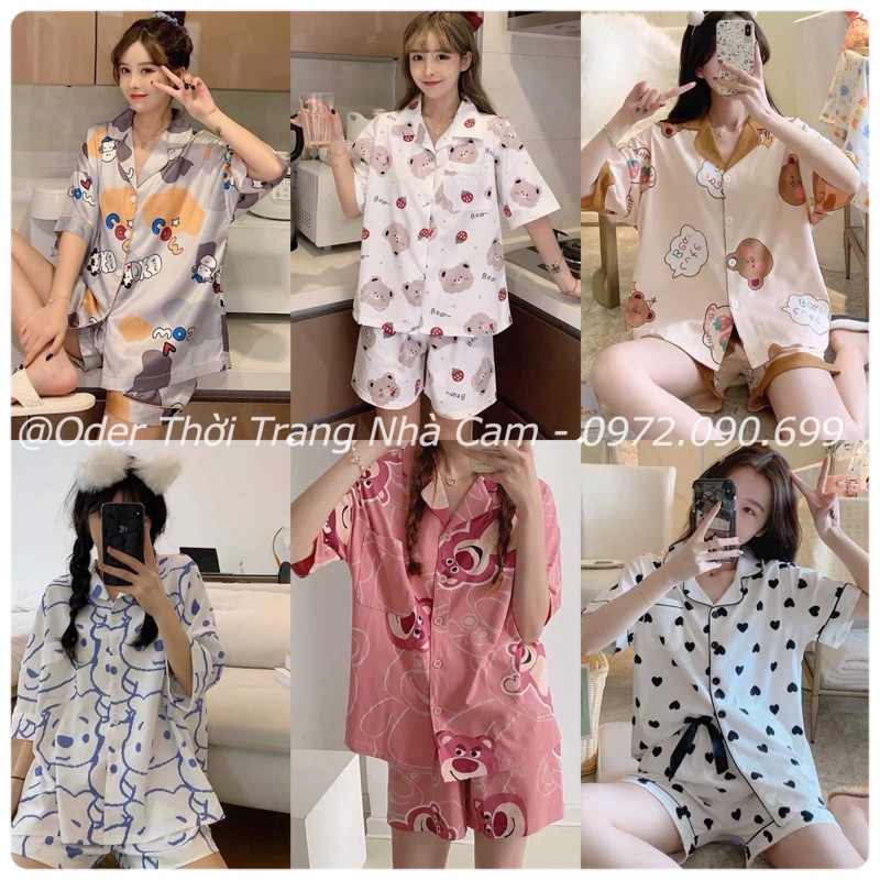 Bộ đồ ngủ pijama nữ CỘC TAY - QUẦN ĐUI vải Kate Thái mềm mịn nhiều màu nhiều hình đáng yêu - CD0016