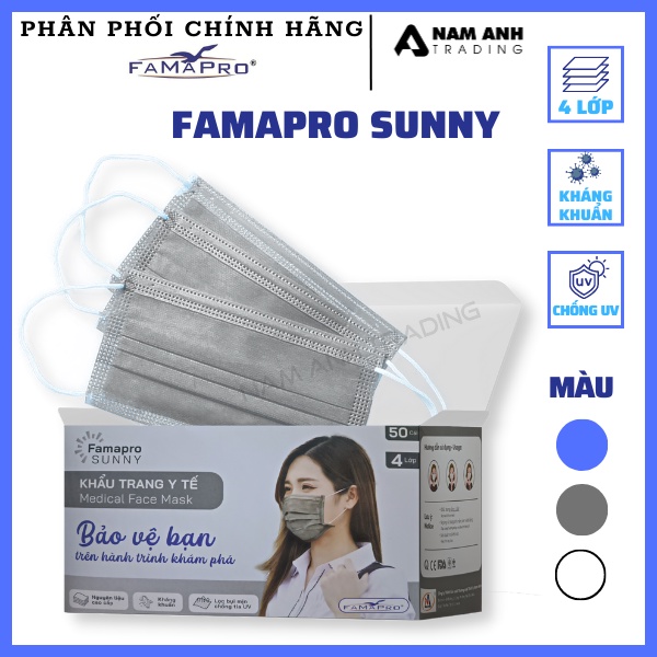 Khẩu Trang Y Tế Famapro Sunny Kháng Khuẩn Màu Xanh Hộp 50 Cái