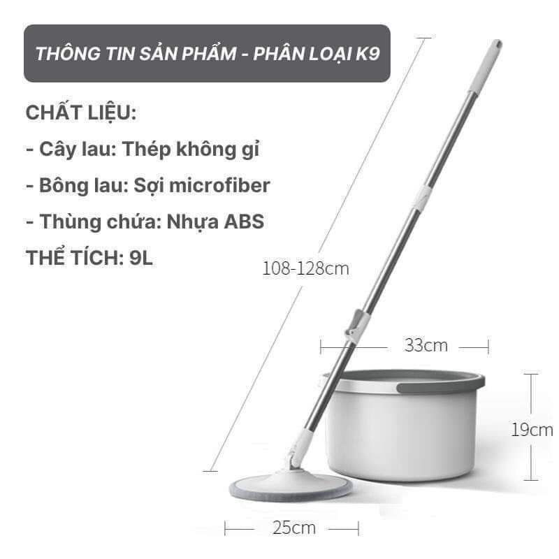 Chổi Lau Nhà K9 Thông Minh Tách nước và Lọc Bụi Bẩn Xoay 360 độ lau mọi ngóc ngách, Chổi lau nhà đa năng tách nước bẩn