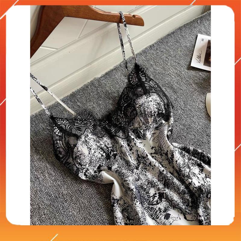 Bộ đồ ngủ, bộ mặc nhà 2 dây chất liệu lụa satin cao cấp phối ren nhẹ nhàng thoáng mát sexy quyến rũ loang màu B312