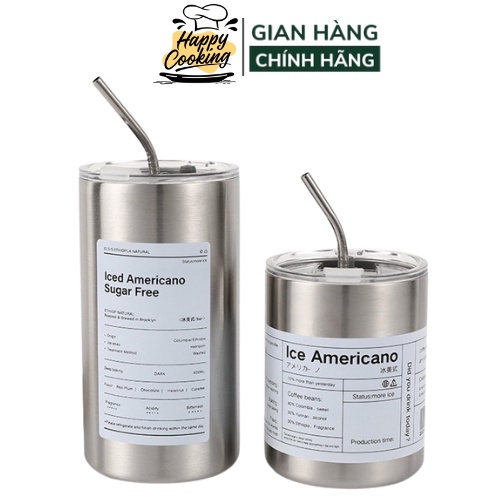 Ly giữ nhiệt Americano chất liệu inox 304, cốc giữ nhiệt uống cafe dung tích 600ml, giữ nhiệt từ 8-12 giờ, kèm ống hút