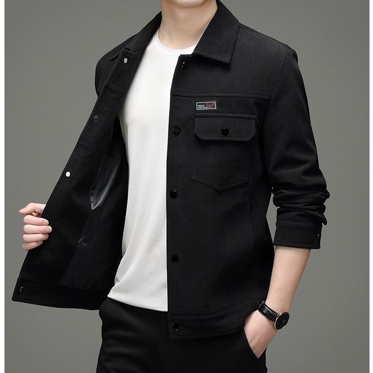 Áo khoác nam nhung tăm cao cấp có túi trong Model fashion form đẹp, trẻ trung, sang trọng