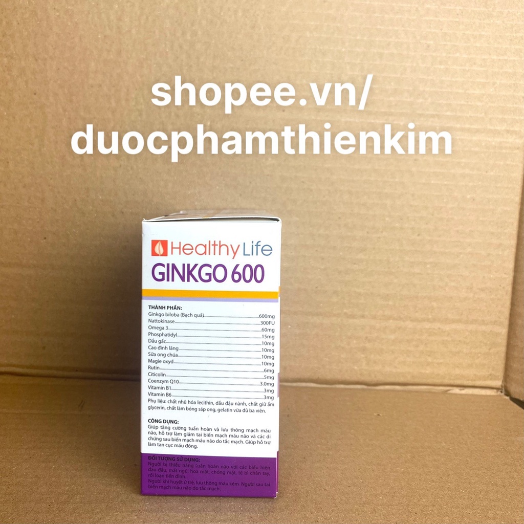 Viên uống bổ não GINKGO 600 giúp tăng tuần hoàn máu não, tăng cường trí nhớ, ngừa tai biến - H100 Viên