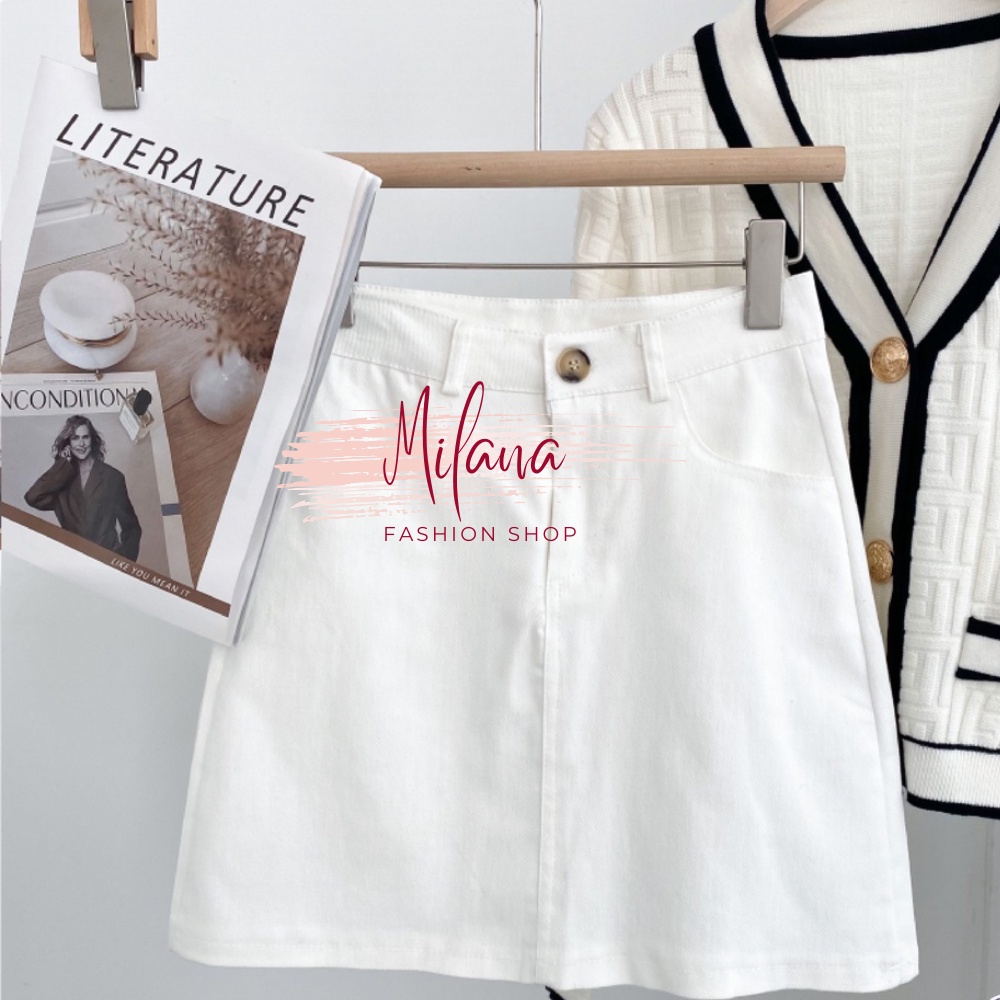 Chân váy chữ A , chân váy kaki lưng cao dáng xòe màu be màu đen khóa trước kèm quần trong chất liệu Milana Closet