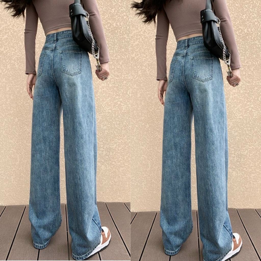 Quần Jean Nữ Màu Xanh Retro Ống Rộng Lưng Cao Uzllang Mặc Lên Cực Tôn Dáng Siêu Hot - 552