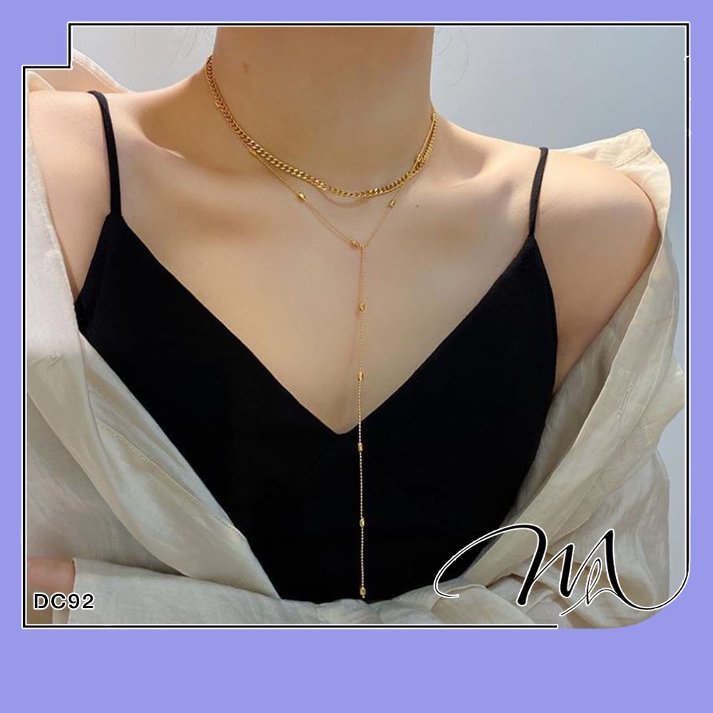 Vòng cổ nữ Titan layer dáng dài 2 tầng xích phối dây bi cá tính - Măng's House DC92
