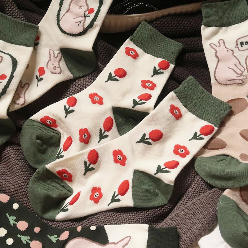 Tất vớ unisex Tất nam cổ cao tất nữ thun dày dặn hoạ tiết nhiều màu sắc hình hoa Floral chất liệu cotton dày dặn